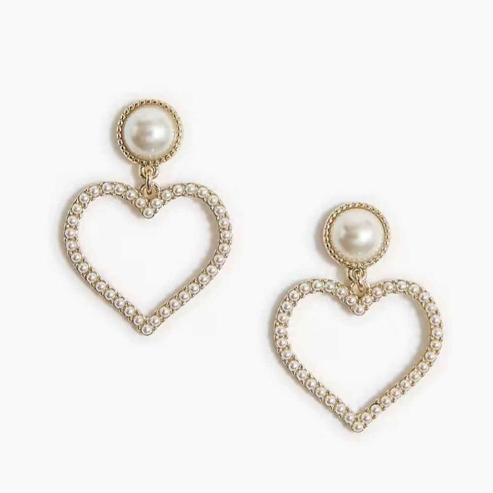 J.Crew Pearl Heart Statement Earrings, White